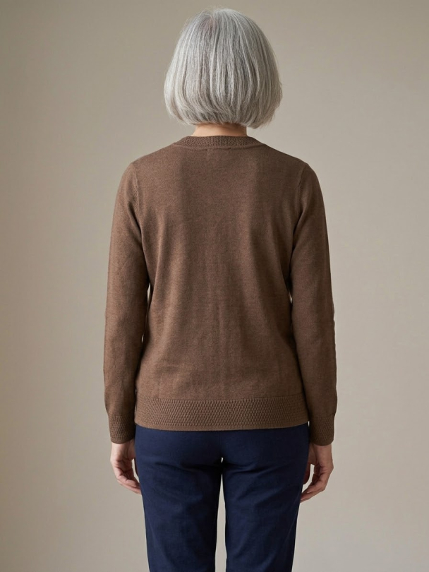 Cardigan m/rund hals 60020 Mørk Brun - Image 3