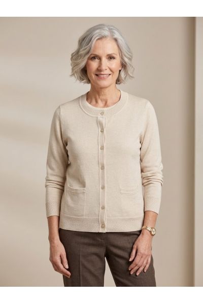 Cardigan m/rund hals 60020 Beige
