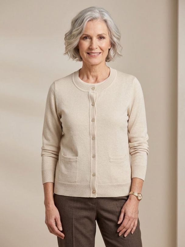 Cardigan m/rund hals 60020 Beige - Image 1
