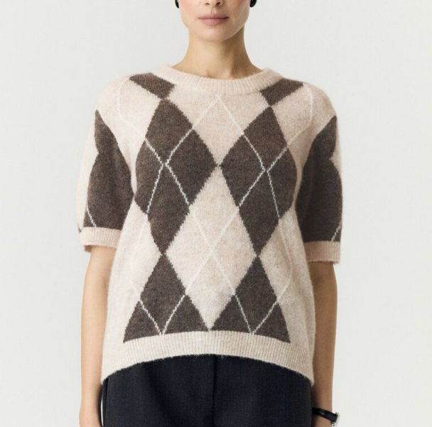 Johi Wool Blend Pullover - Oatmeal Taupe Gray/Pristine Harlequin  - Image 1