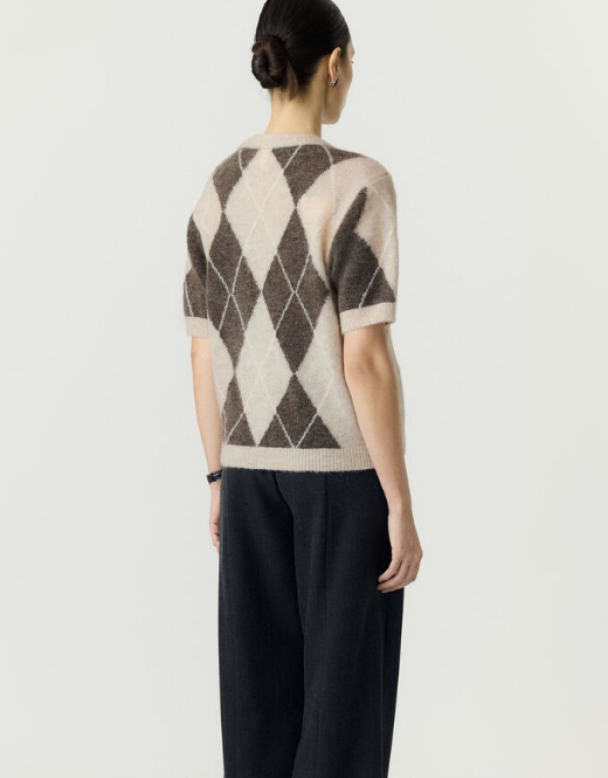 Johi Wool Blend Pullover - Oatmeal Taupe Gray/Pristine Harlequin  - Image 2