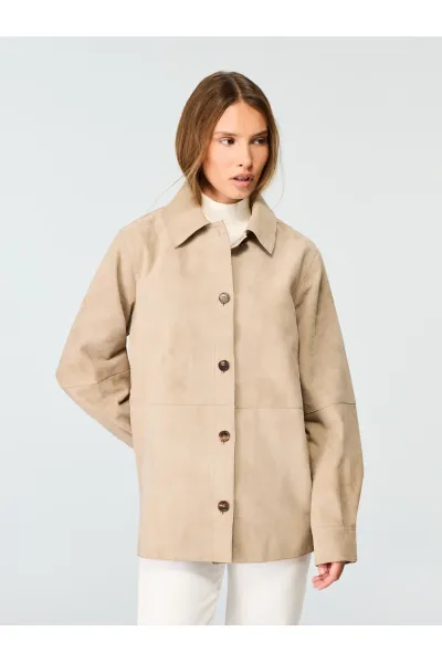 SUEDE SHIRT JACKET  - SAND