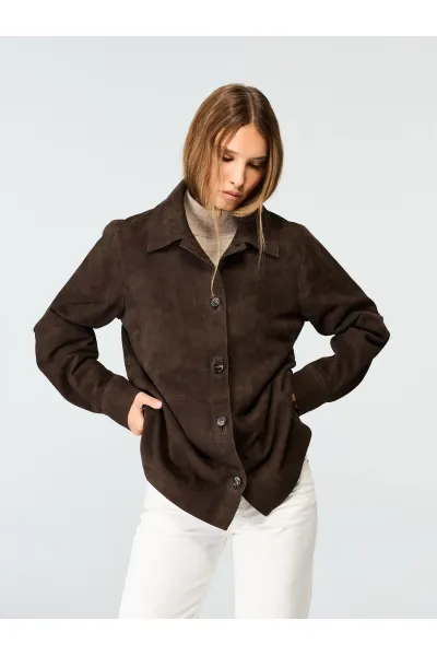 SUEDE SHIRT JACKET  - BROWN