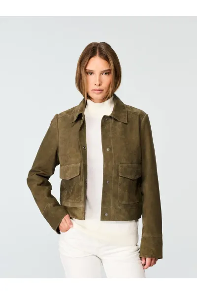 SHORT SUEDE JACKET - OLIVE