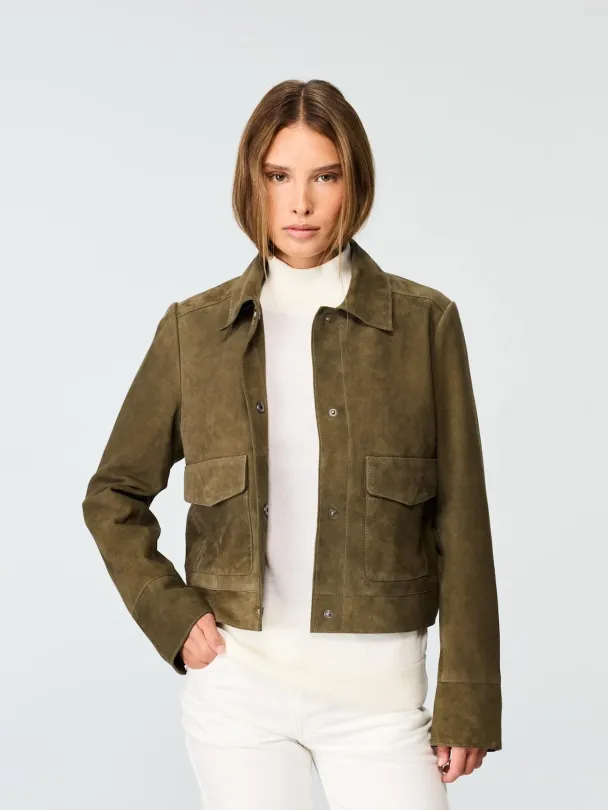 SHORT SUEDE JACKET - OLIVE - Image 1
