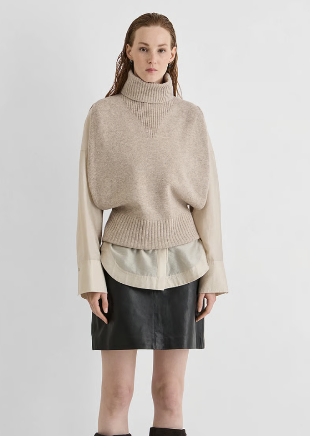 Cleo Roll Neck Knit Vest - Pelican  - Image 1