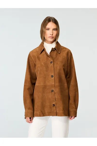 SUEDE SHIRT JACKET  - COGNAC