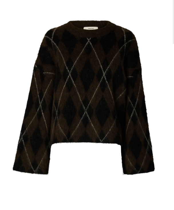 Lulu Brushed Argyle Knit O-Neck - Delicioso