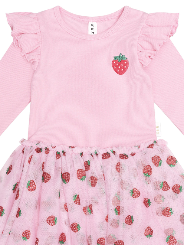 Strawberry Emb L/S Tulle Dress - Strawberry Cream - Image 3