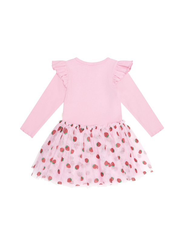 Strawberry Emb L/S Tulle Dress - Strawberry Cream - Image 2