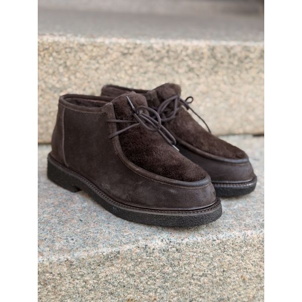Laura Bellariva Shearling Boots i semsket skinn – mørk brun