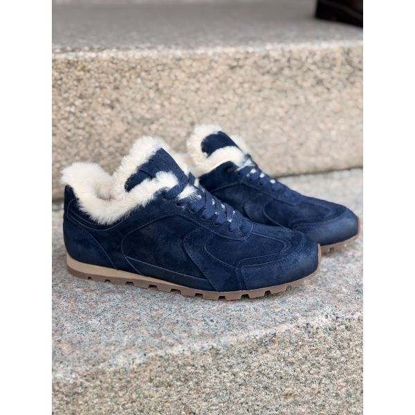 Laura Bellariva sneakers i semsket skinn med saueskinnsfôr – Marine