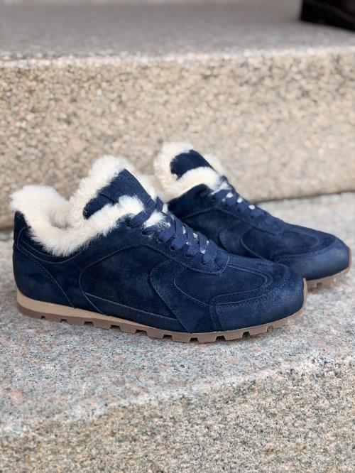 Laura Bellariva sneakers i semsket skinn med saueskinnsfôr – Marine
