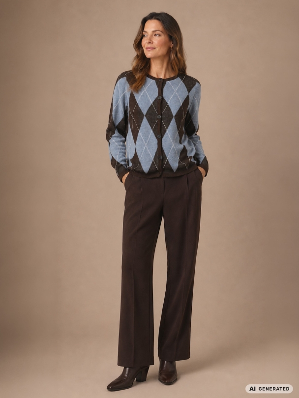 Cardigan Argyle brun/blå 4436 - Image 1