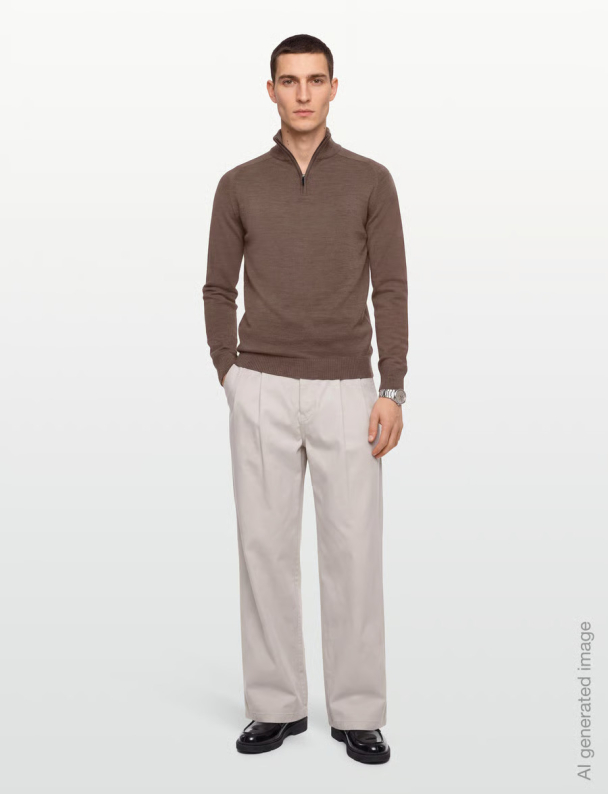 BS Pelle half zip ullgenser, brun - Image 4