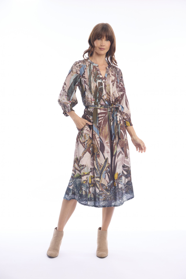 ORIENTIQUE Almasa Dress Pleated Belt Print 31068