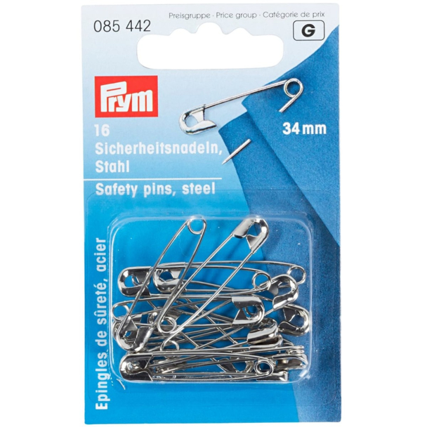 Prym Sikkerhetsnåler 34mm – Sølv – 16stk