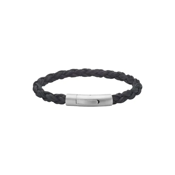St&aring;l armb&aring;nd i svart tvunnet l&aelig;r - 6mm 