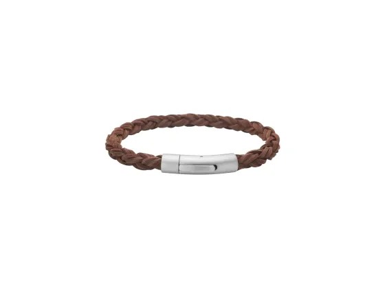 St&aring;l armb&aring;nd i brunt tvunnet l&aelig;r - 6mm 