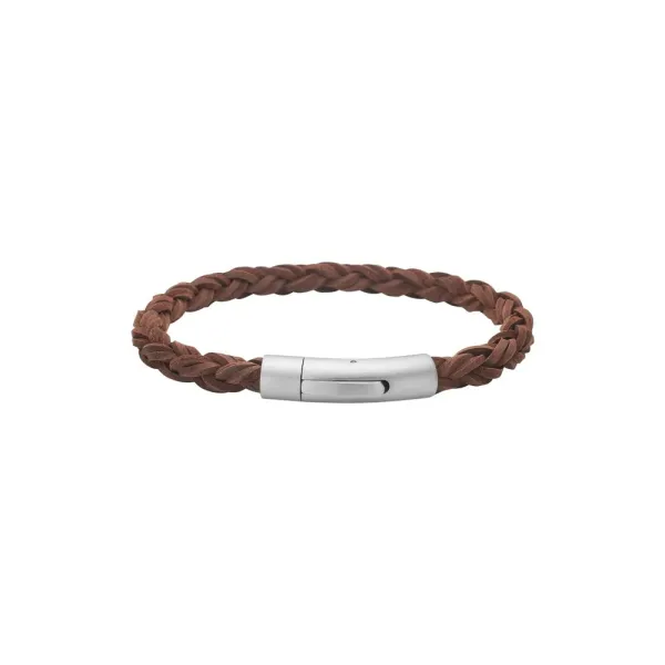 St&aring;l armb&aring;nd i brunt tvunnet l&aelig;r - 6mm 