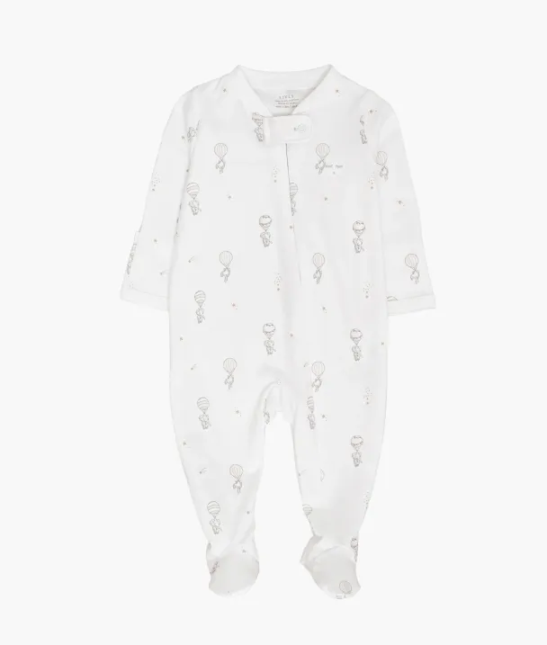Flying Elephants Zipper Footie - White - Image 1