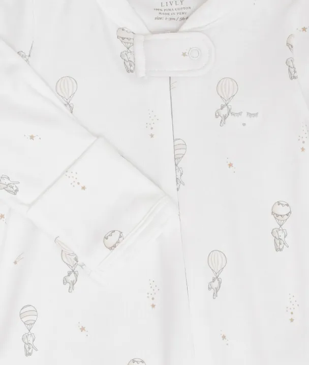 Flying Elephants Zipper Footie - White - Image 2