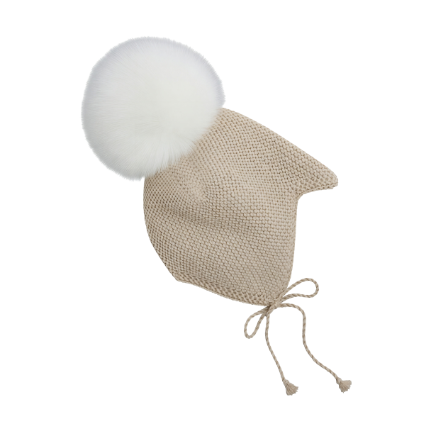 Bonnet Wool Knit Alpaca Pompom - Off-White - Image 1