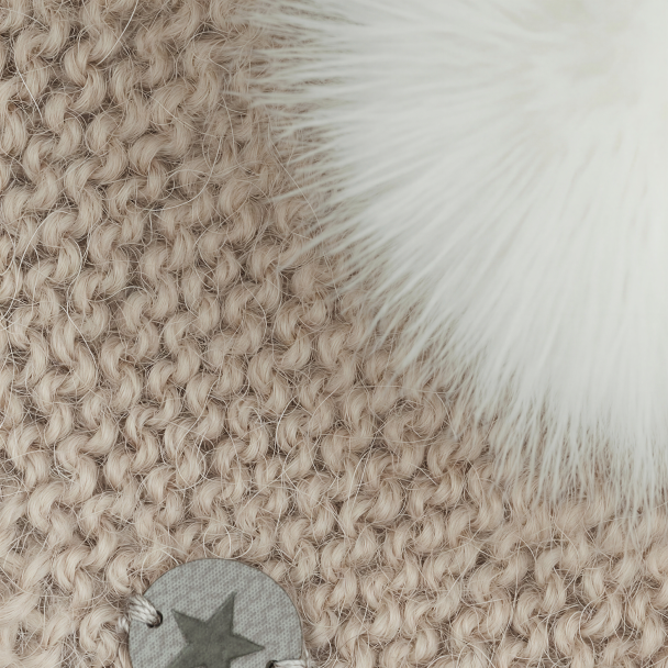 Bonnet Wool Knit Alpaca Pompom - Off-White - Image 3