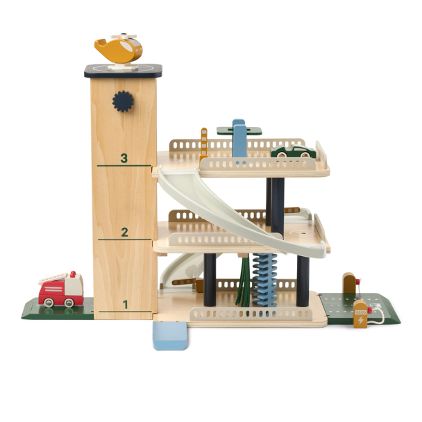Jordy Wooden Multi Play Parking Tower - Beach Blue Multi Mix - Image 1