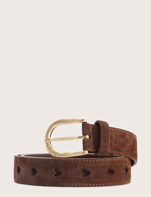 Cut It Out Heart Belt – Brunt semsket skinnbelte fra Fabienne Chapot 