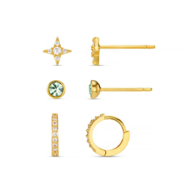 Pave Cross & Green Stud Earring Pack