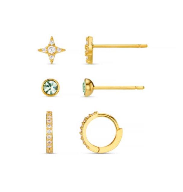 Pave Cross & Green Stud Earring Pack - Image 1