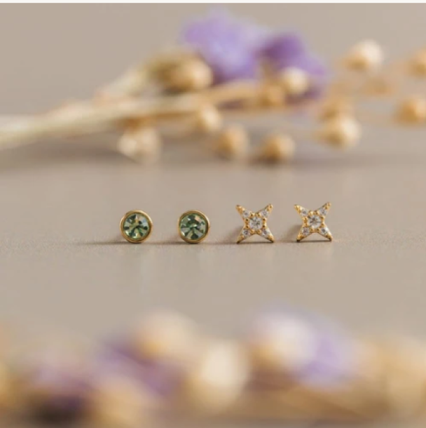 Pave Cross & Green Stud Earring Pack - Image 3