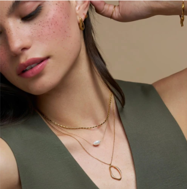 Organic Oval & Pearl 3-Row Necklace  - Image 3