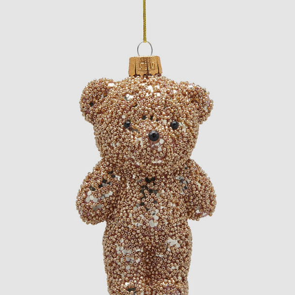 Bamse juletrepynt 14 cm - Gull
