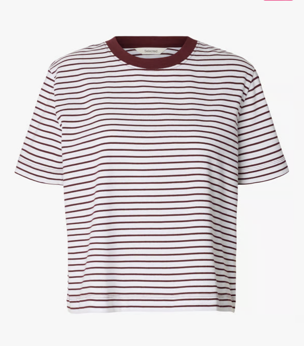 Essential - Striped Boxy  Tee - Tawny Port