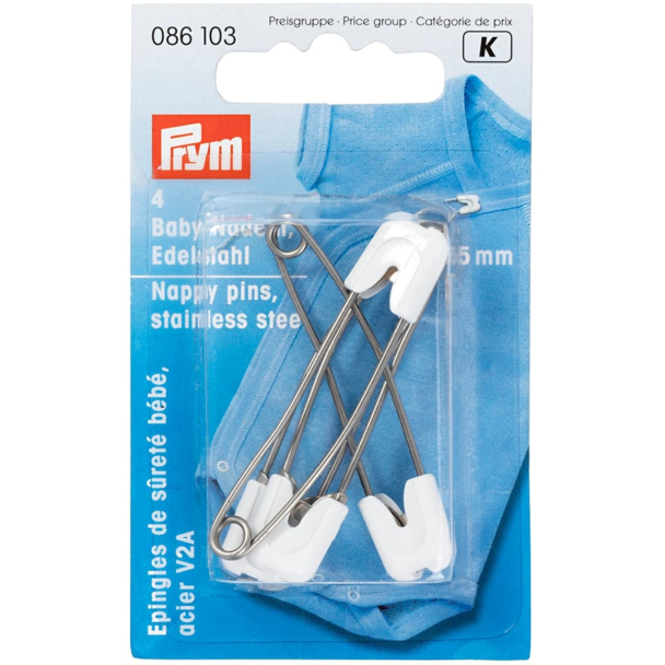 Prym Sikkerhetsnåler Baby 55mm 4stk – Hvit