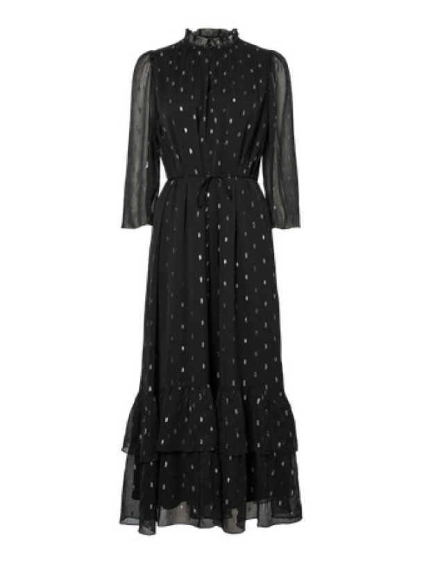 Mena Long Dress – Black/Silver Dots