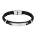 Armb&aring;nd i skinn og st&aring;l, svart m. graveringsfelt