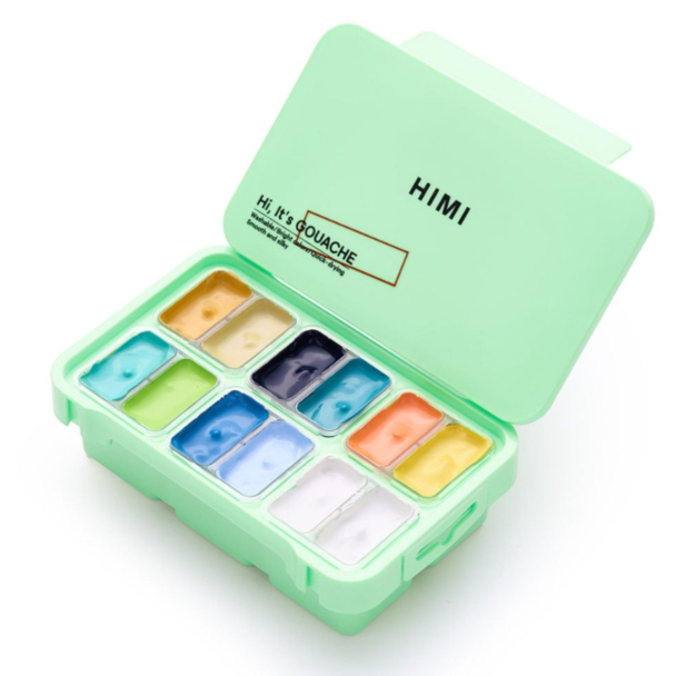 HIMI Twin Cup Gouache Sett Grønn 12stk – Strandliv - Image 1