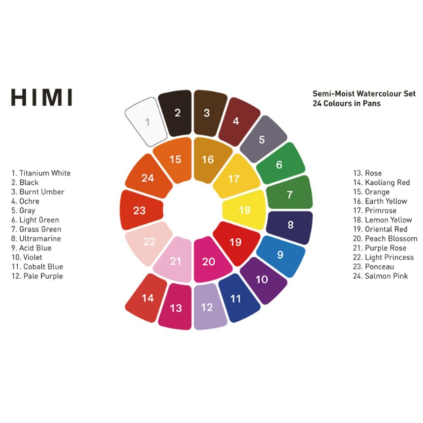 HIMI Semi-Moist Watercolour Akvarell Sett - 24stk + pensel - Image 3