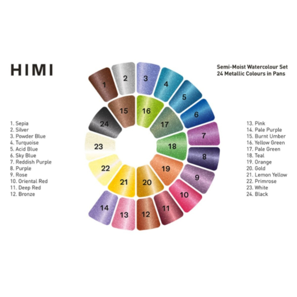 HIMI Semi-Moist Watercolour Akvarell Sett - 24stk metallic - Image 3
