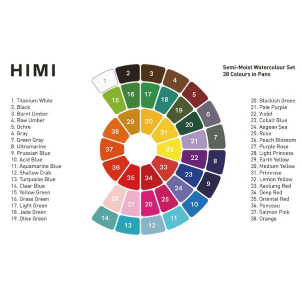 HIMI Semi-Moist Watercolour Akvarell Sett - 38stk + pensel - Image 2
