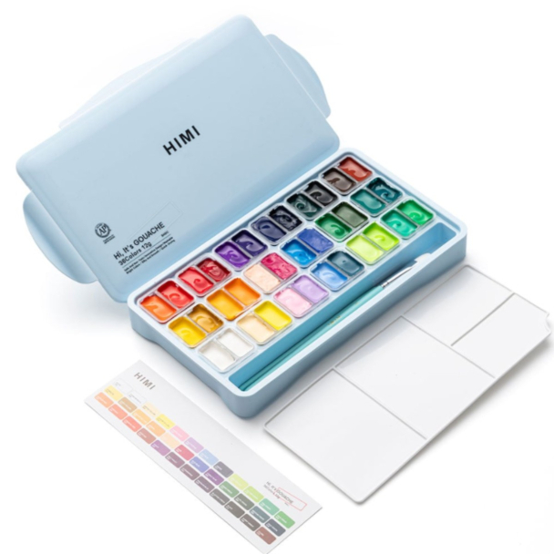 HIMI Twin Cup Gouache Sett 36stk + 3 pensler - Isblå - Image 1