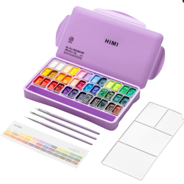 HIMI Twin Cup Gouache Sett 36stk + 3 pensler - Lilla - Image 1