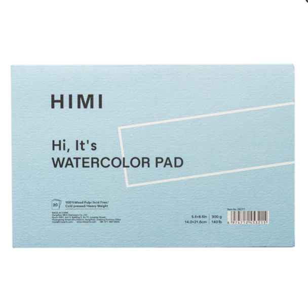 HIMI Watercolour Akvarellblokk 300g 20ark limt - 14x21,6cm - Image 1