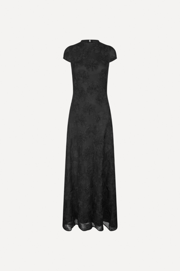 Flower Mesh Maxi Dress – Black