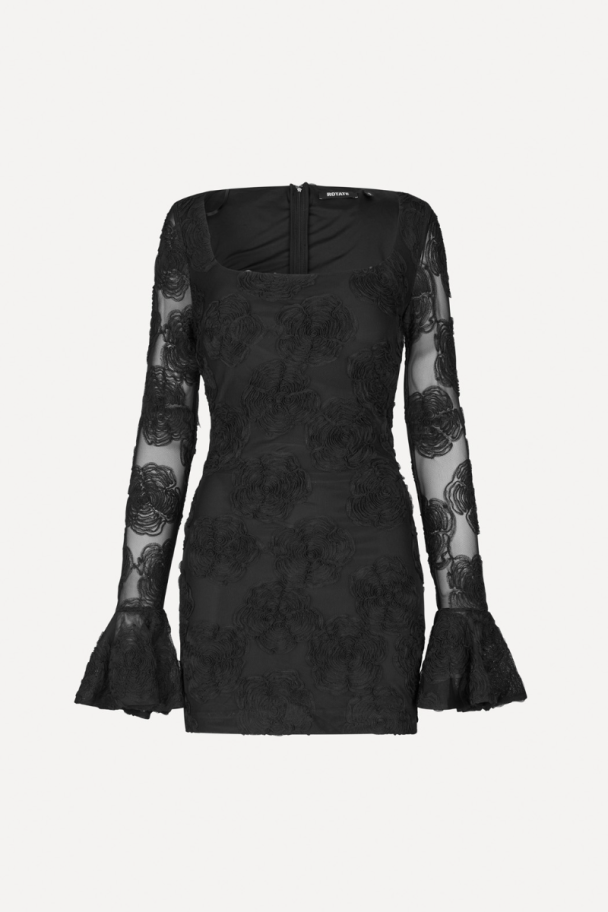 Flower Mesh LS Mini Dress – Black