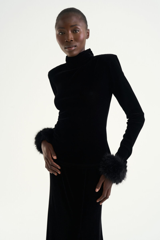 Diana Foux Fur Wrist Cuffs - Black