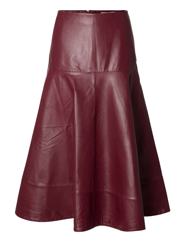 Olympia HW Leather Midi Skirt - Tawny Port